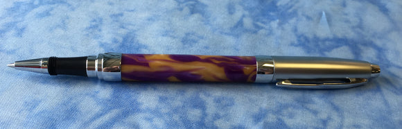 Pressimo screw cap roller ball pen- purple and yellow swirl acrylic