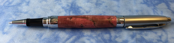 Pressimo screw cap roller ball pen- pink dyed spalted maple